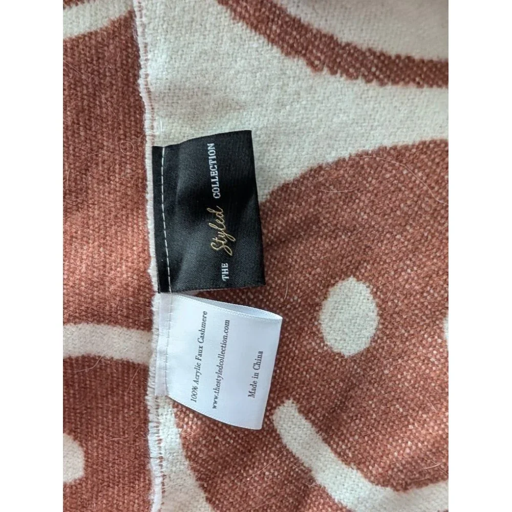 The Styled Collection Faux Cashmere Smiley Face Throw Blanket Brown Cream